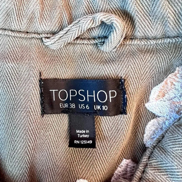 Topshop Women's Army Green Button Front Four Pocket Utility Jacket Size 6 - Picture 4 of 11